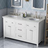  60'' White Chatham Vanity, Double Sink, Calacatta Vienna Quartz Vanity Top, with (2x) Undermount Rectangle Sinks, 61'' W x 22'' D x 35-3/4'' H