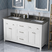  60'' White Chatham Vanity, Double Sink, Grey Quartz Vanity Top, with (2x) Undermount Rectangle Sinks, 61'' W x 22'' D x 35-3/4'' H