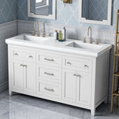  60'' White Chatham Vanity, Double Sink, Lavante Cultured Marble Vessel Vanity Top, with Double Integrated Rectangle Sinks, 61'' W x 22'' D x 37-1/2'' H