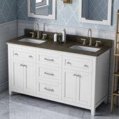  60'' White Chatham Vanity, Double Sink, Blue Limestone Vanity Top, with (2x) Undermount Rectangle Sinks, 61'' W x 22'' D x 36'' H