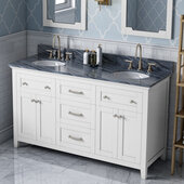  60'' White Chatham Vanity, Double Sink, Grey Marble Vanity Top, with (2x) Undermount Oval Sinks, 61'' W x 22'' D x 35-3/4'' H