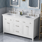  60'' White Chatham Vanity, Double Sink, White Carrara Marble Vanity Top, with (2x) Undermount Oval Sinks, 61'' W x 22'' D x 36'' H