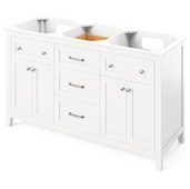  60'' White Chatham Double Bowl Bathroom Vanity Base Cabinet Only, 60'' W x 21-1/2'' D x 35'' H