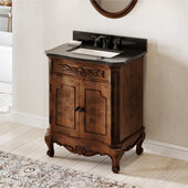  30'' W Nutmeg Clairemont Single Vanity Cabinet Base with Black Granite Vanity Top and Undermount Rectangle Bowl