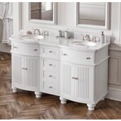  60'' White Compton Vanity, Double Bowl, Compton-Only White Carrara Marble Vanity Top, Two Undermount Oval Bowls
