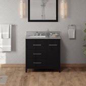  Katara 36'' Black Single Bowl Vanity with Left Offset, Steel Grey Cultured Marble Vanity Top and Undermount Rectangle Bowl