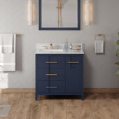 Katara 36'' Hale Blue Single Bowl Vanity with Left Offset, White Carrara Marble Vanity Top and Undermount Rectangle Bowl