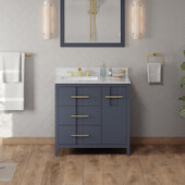  Katara 36'' Blue Steel Single Bowl Vanity with Left Offset, White Carrara Marble Vanity Top and Undermount Rectangle Bowl