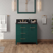  Katara 36'' Forest Green Single Bowl Vanity with Left Offset, Black Granite Vanity Top and Undermount Rectangle Bowl