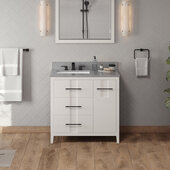  Katara 36'' White Single Bowl Vanity with Left Offset, Steel Grey Cultured Marble Vanity Top and Undermount Rectangle Bowl