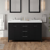  Katara 60'' Black Double Bowl Vanity with Lavante Cultured Marble Vessel Vanity Top and Two Integrated Rectangle Bowls