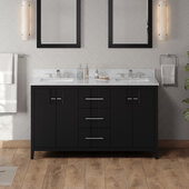  Katara 60'' Black Double Bowl Vanity with White Carrara Marble Vanity Top and Two Undermount Rectangle Bowls
