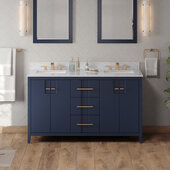  Katara 60'' Hale Blue Double Bowl Vanity with White Carrara Marble Vanity Top and Two Undermount Rectangle Bowls