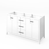  60'' White Katara Double Bowl Bathroom Vanity Base Cabinet Only, 60'' W x 21-1/2'' D x 35'' H