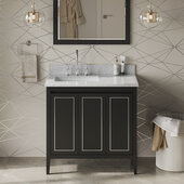  Percival 36'' Black Single Bowl Vanity with Left Offset, White Carrara Marble Vanity Top, and Undermount Rectangle Bowl