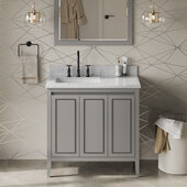  Percival 36'' Grey Single Bowl Vanity with Left Offset, White Carrara Marble Vanity Top, and Undermount Rectangle Bowl