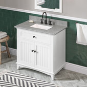  36'' W White Savino Single Vanity Cabinet Base with Steel Grey Cultured Marble Vanity Top and Undermount Rectangle Bowl