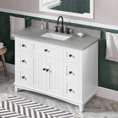  48'' W White Savino Single Vanity Cabinet Base with Steel Grey Cultured Marble Vanity Top and Undermount Rectangle Bowl