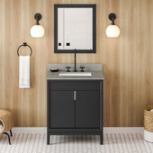  Theodora 30'' Black Single Bowl Vanity with Steel Grey Cultured Marble Vanity Top and Undermount Rectangle Bowl