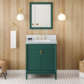  Theodora 30'' Forest Green Single Bowl Vanity with White Carrara Marble Vanity Top and Undermount Rectangle Bowl