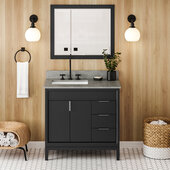  Theodora 36'' Black Single Bowl Vanity with Left Offset, Steel Grey Cultured Marble Vanity Top, and Undermount Rectangle Bowl