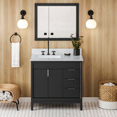  Theodora 36'' Black Single Bowl Vanity with Left Offset, White Carrara Marble Vanity Top, and Undermount Rectangle Bowl