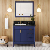  Theodora 36'' Hale Blue Single Bowl Vanity with Left Offset, Black Granite Vanity Top, and Undermount Rectangle Bowl