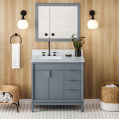  Theodora 36'' Blue Steel Single Bowl Vanity with Left Offset, White Carrara Marble Vanity Top, and Undermount Rectangle Bowl