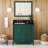  Theodora 36'' Forest Green Single Bowl Vanity with Left Offset, Black Granite Vanity Top, and Undermount Rectangle Bowl