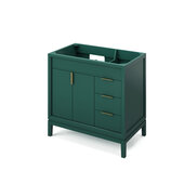  36'' Forest Green Theodora Bathroom Vanity Base Cabinet Only, Left Offset, 36'' W x 21-1/2'' D x 35'' H