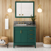  Theodora 36'' Forest Green Single Bowl Vanity w/ Left Offset, Boulder Vanity Cultured Marble Vanity Top, & Undermount Rectangle Bowl