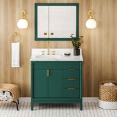  Theodora 36'' Forest Green Single Bowl Vanity with Left Offset, Calacatta Vienna Quartz Vanity Top, and Undermount Rectangle Bowl