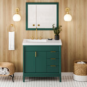  Theodora 36'' Forest Green Single Bowl Vanity w/ Left Offset, Lavante Cultured Marble Vessel Vanity Top, & Integrated Rectangle Bowl