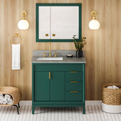  Theodora 36'' Forest Green Single Bowl Vanity with Left Offset, Steel Grey Cultured Marble Vanity Top, and Undermount Rectangle Bowl