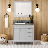 Theodora 36'' Grey Single Bowl Vanity with Left Offset, Boulder Vanity Cultured Marble Vanity Top, and Undermount Rectangle Bowl