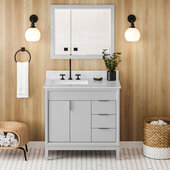  Theodora 36'' Grey Single Bowl Vanity with Left Offset, White Carrara Marble Vanity Top, and Undermount Rectangle Bowl