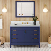  Theodora 48'' Hale Blue Single Bowl Vanity with White Carrara Marble Vanity Top and Undermount Rectangle Bowl