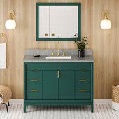  Theodora 48'' Forest Green Single Bowl Vanity with Steel Grey Cultured Marble Vanity Top and Undermount Rectangle Bowl