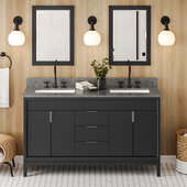 Theodora 60'' Black Double Bowl Vanity with Boulder Cultured Marble Vanity Top and Undermount Rectangle Bowls