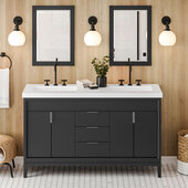  Theodora 60'' Black Double Bowl Vanity with Lavante Cultured Marble Vessel Vanity Top and Integrated Rectangle Bowls