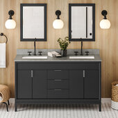  Theodora 60'' Black Double Bowl Vanity with Steel Grey Cultured Marble Vanity Top and Undermount Rectangle Bowls