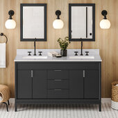  Theodora 60'' Black Double Bowl Vanity with White Carrara Marble Vanity Top and Undermount Rectangle Bowls