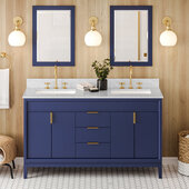  Theodora 60'' Hale Blue Double Bowl Vanity with White Carrara Marble Vanity Top and Undermount Rectangle Bowls