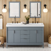  Theodora 60'' Blue Steel Double Bowl Vanity with Lavante Cultured Marble Vessel Vanity Top and Integrated Rectangle Bowls