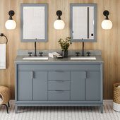  Theodora 60'' Blue Steel Double Bowl Vanity with Steel Grey Cultured Marble Vanity Top and Undermount Rectangle Bowls