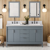  Theodora 60'' Blue Steel Double Bowl Vanity with White Carrara Marble Vanity Top and Undermount Rectangle Bowls