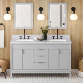  Theodora 60'' Grey Double Bowl Vanity with White Carrara Marble Vanity Top and Undermount Rectangle Bowls
