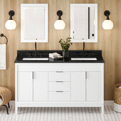  Theodora 60'' White Double Bowl Vanity with Black Granite Vanity Top and Undermount Rectangle Bowls
