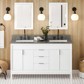  Theodora 60'' White Double Bowl Vanity with Boulder Cultured Marble Vanity Top and Undermount Rectangle Bowls