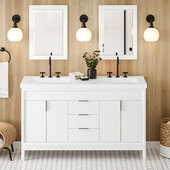  Theodora 60'' White Double Bowl Vanity with Lavante Cultured Marble Vessel Vanity Top and Integrated Rectangle Bowls